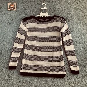 Talbots Sweater Women's Long Sleeve Boat Neck Stripe Cotton Black White Size S